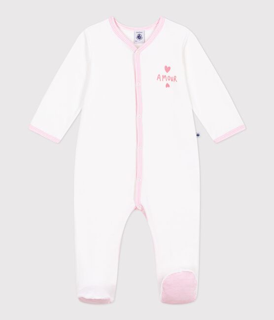 Babies' plain velour pyjama suit MARSHMALLOW white