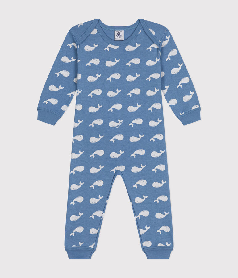 Babies' Footless Whale Design Cotton Pyjamas BEACH blue/MARSHMALLOW