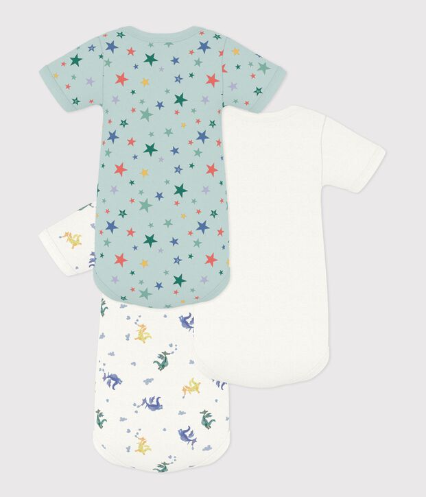 Pack of short-sleeved dragon print cotton bodies for babies multicolor
