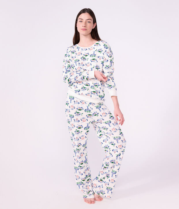 Women's Paris print cotton pyjamas white/multicolor