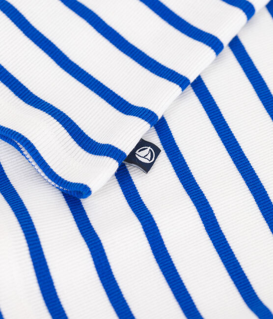 Women's Iconic striped cotton tank top MARSHMALLOW white/PERSE blue
