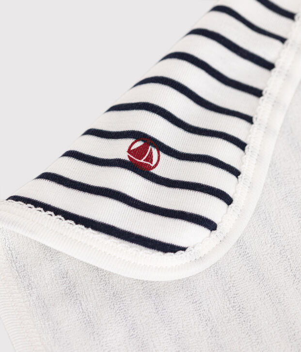 Stripy cotton and terry baby wipes white/blue