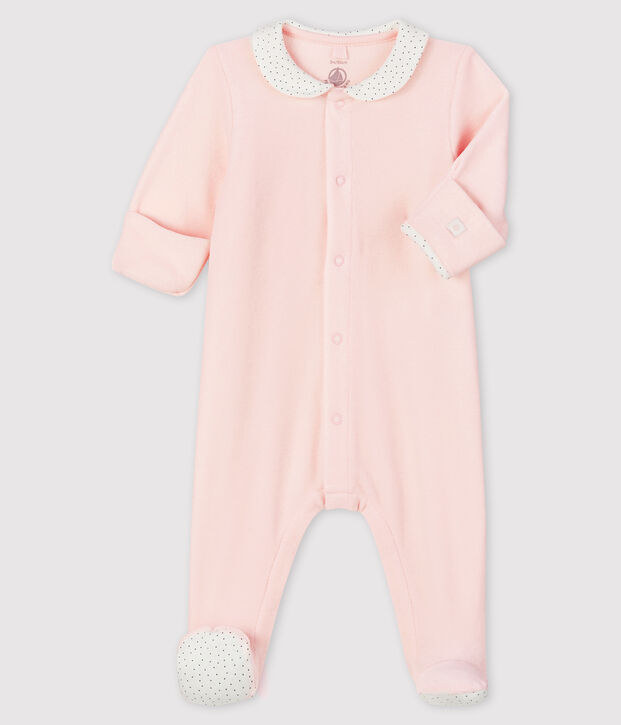 Baby Girls' Pink Velour Sleepsuit with Collar FLEUR