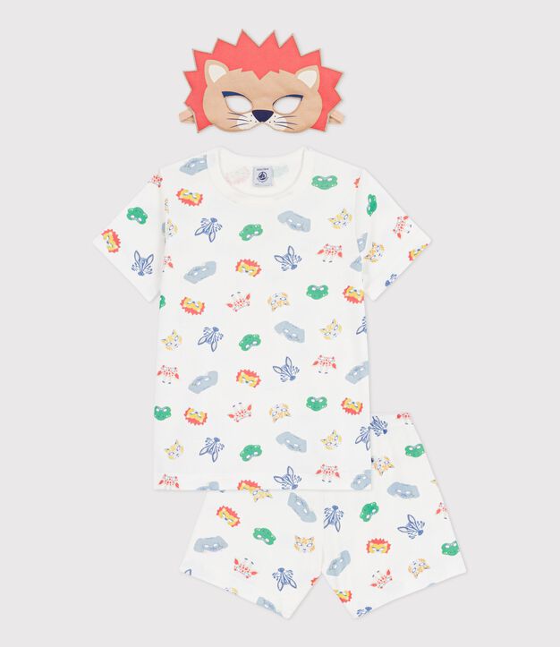 Children's short mask print cotton fancy dress pyjamas white/multicolor