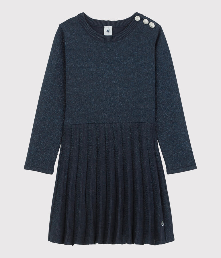 Girls' Long-Sleeved Cotton Dress SMOKING BRILLANT blue