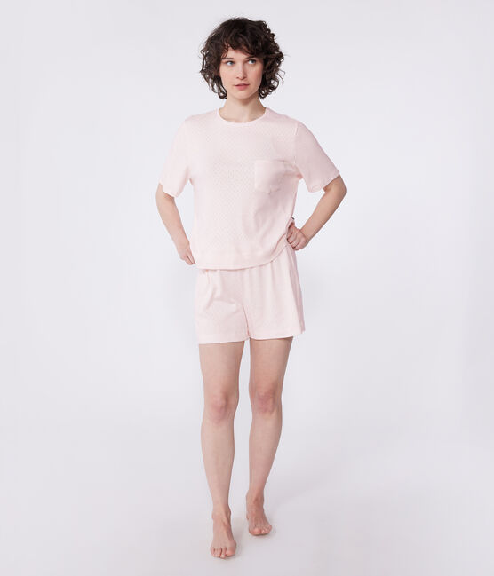 Women's short-sleeved short cotton pyjamas FLEUR pink