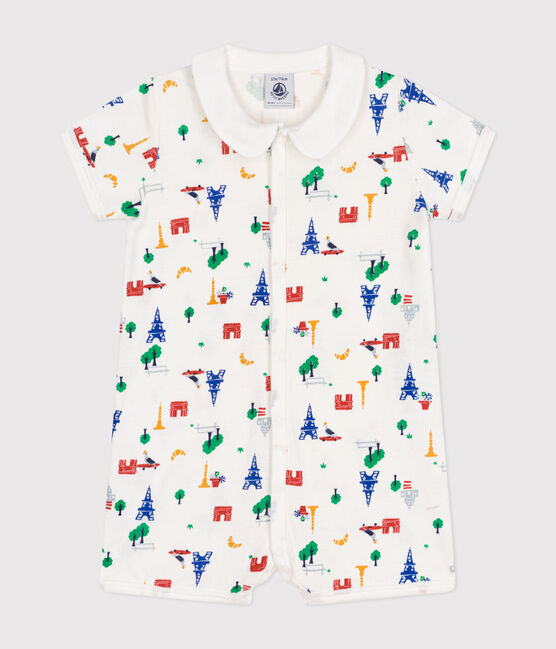Babies' Short Cotton Playsuit MARSHMALLOW white/MULTICO white