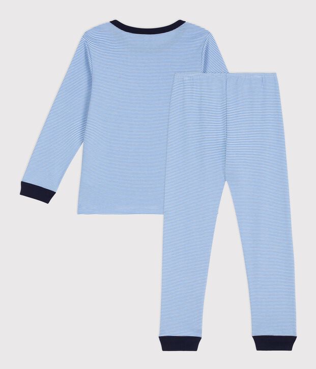 Children's stripy cotton pyjamas blue/white