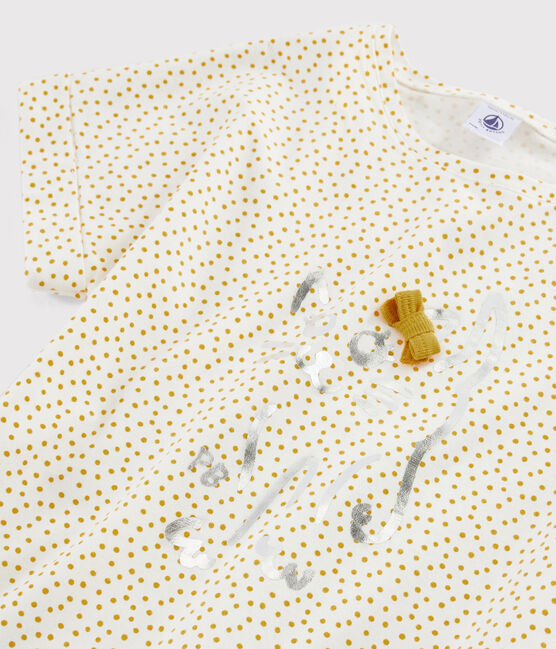 Girls' printed T-shirt MARSHMALLOW white/BOUDOR yellow
