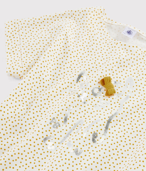 Girls' printed T-shirt white/yellow