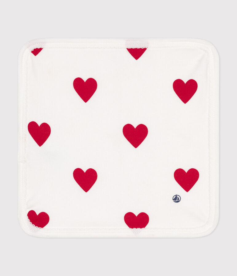 Heart pattern cotton and terry baby wipes white/red