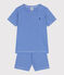 Children's short stripy cotton pyjamas PERSE blue/MARSHMALLOW white