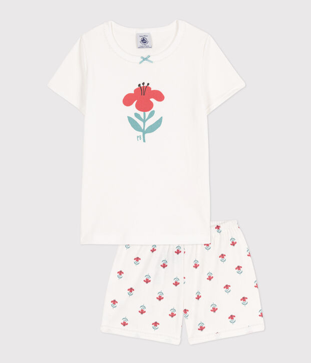 Girls' Floral Cotton Short Pyjamas white/multicolor
