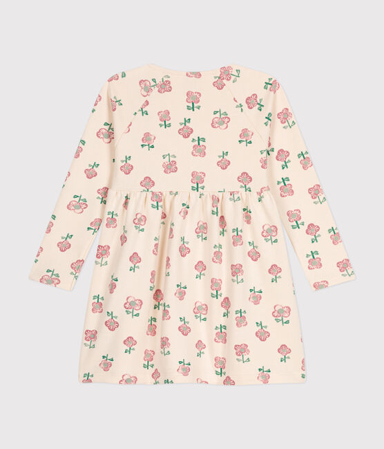Girls' long-sleeved fleece dress AVALANCHE white/MULTICO