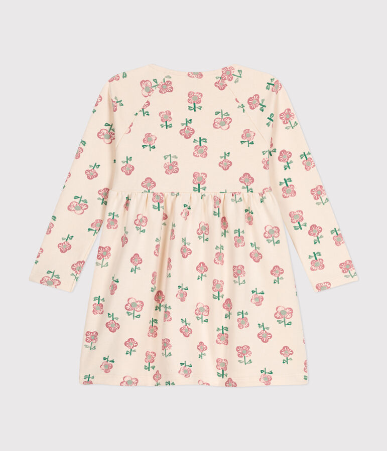 Girls' long-sleeved fleece dress Ecru/multicolor