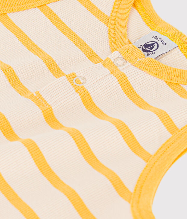 Babies' Striped Rib-Knit Playsuit Ecru/yellow