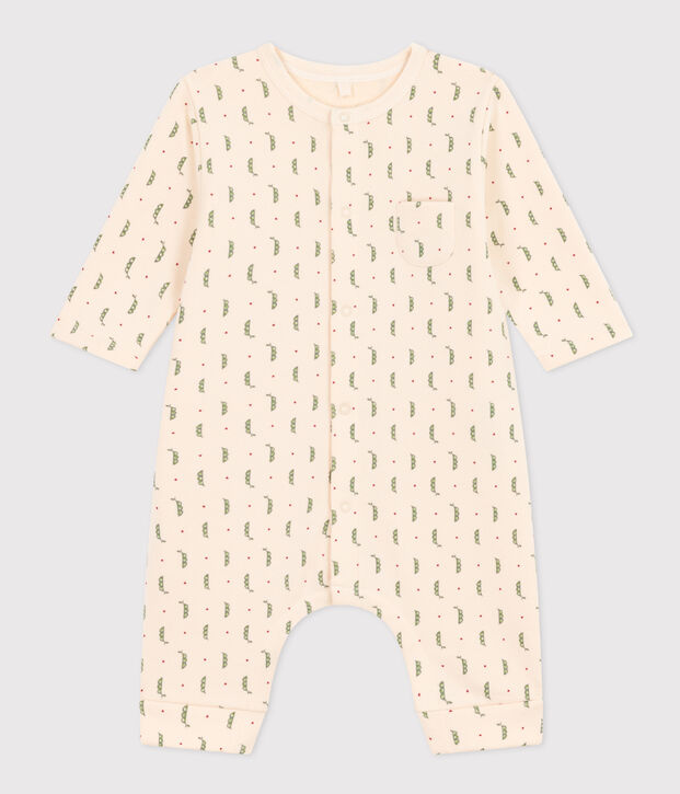 Babies' Long Fleece Jumpsuit Ecru/multicolor