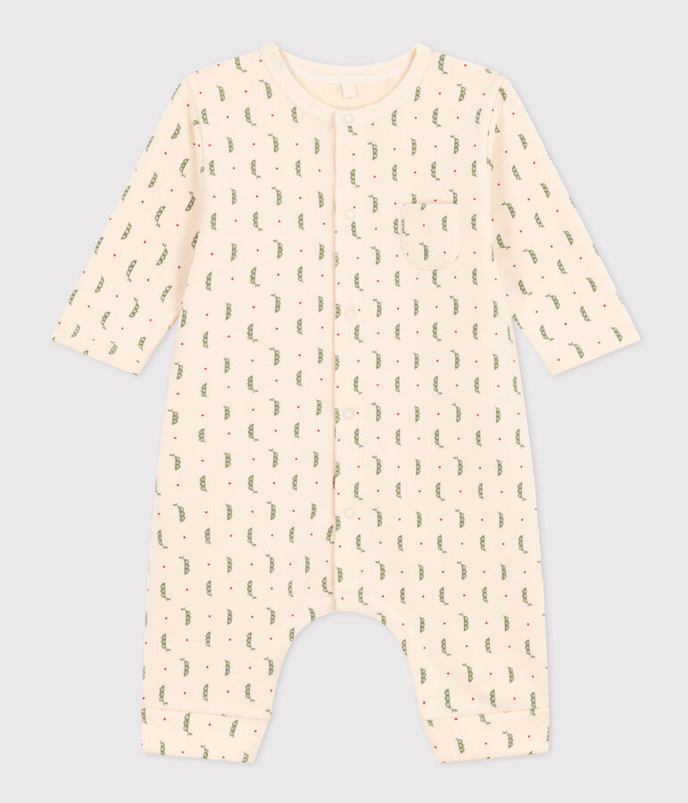 Babies' Long Fleece Jumpsuit Ecru/multicolor