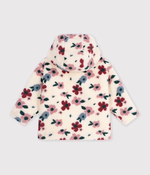 Children's hooded jacket in floral sherpa Ecru/multicolor