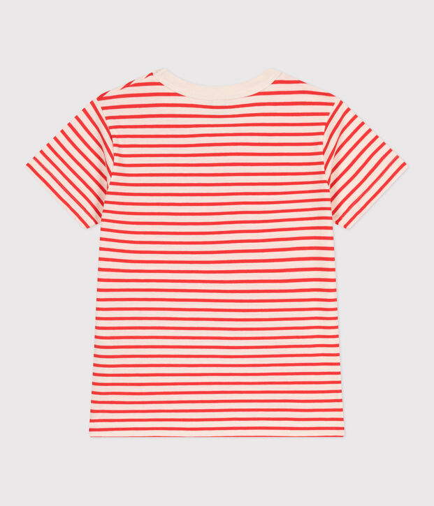 Children's short-sleeved stripy cotton T-shirt red/red