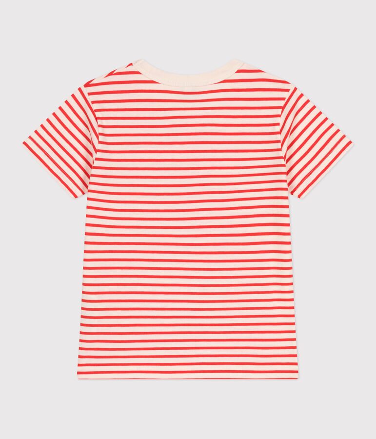 Children's short-sleeved stripy cotton T-shirt AVALANCHE red/SPICY