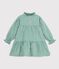 Children's long-sleeved poplin gingham dress green/white