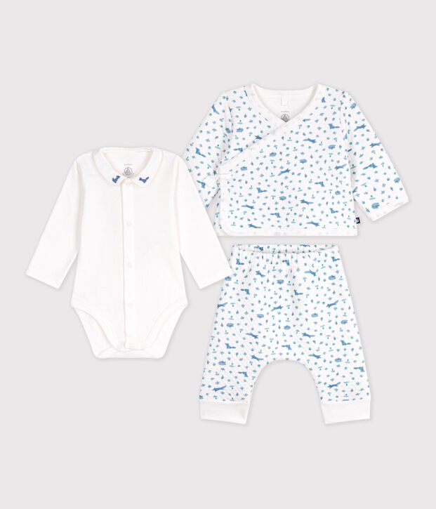 Babies' outfit in cotton with foxes printed on the collar white/multicolor