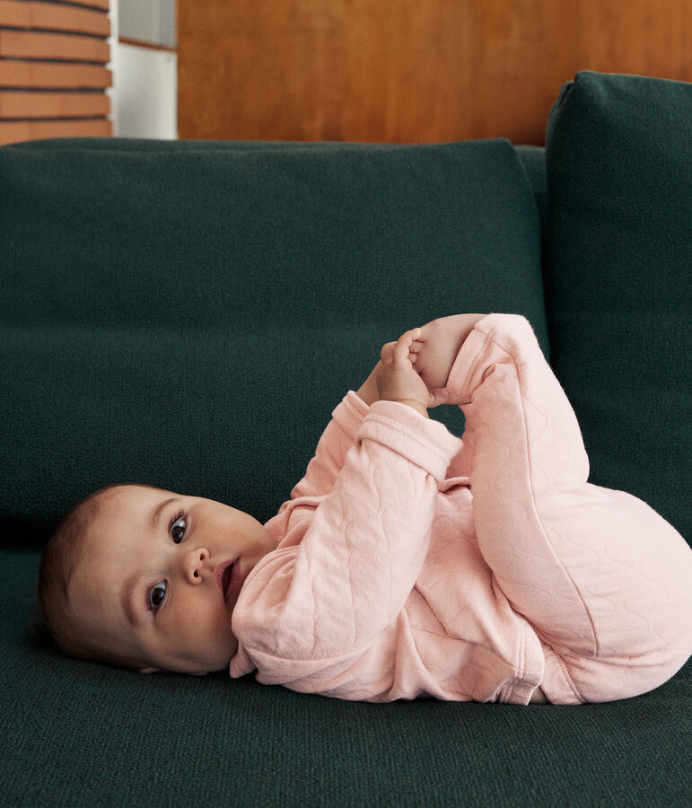 Babies' two-piece set in quilted tube knit pink