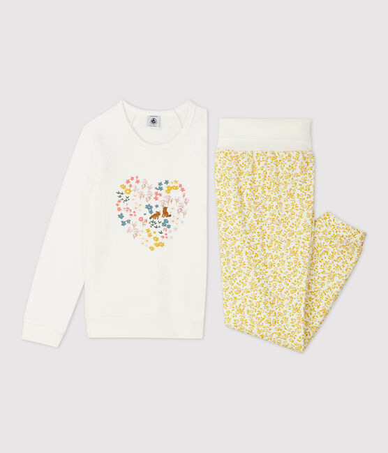 Girls' Floral Brushed Terry Towelling Pyjamas OCRE yellow/MARSHMALLOW white