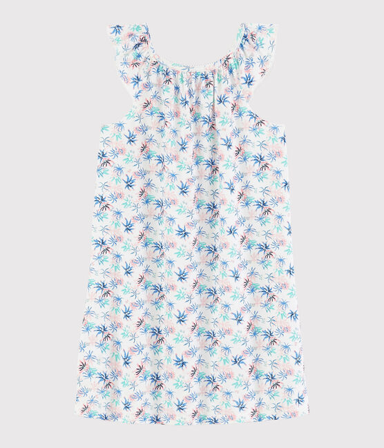 Girls' Anemone Print Fine Cotton Nightdress MARSHMALLOW white/MULTICO white
