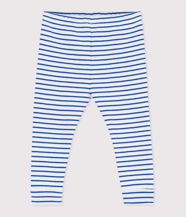 Babies' stripy cotton leggings blue/blue