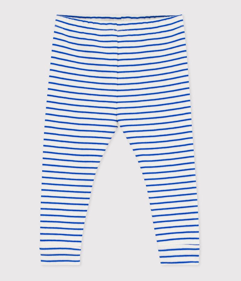 Babies' stripy cotton leggings MILK blue/PERSE