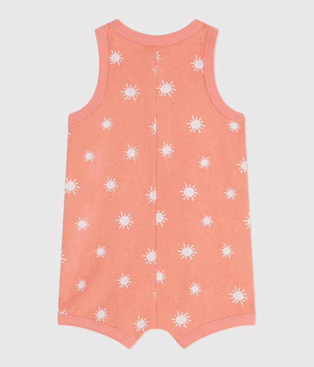Babies' sleeveless cotton terry playsuit with a sunshine print orange/white