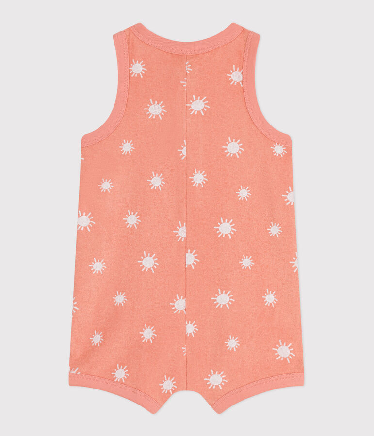 Babies' sleeveless cotton terry playsuit with a sunshine print orange/white