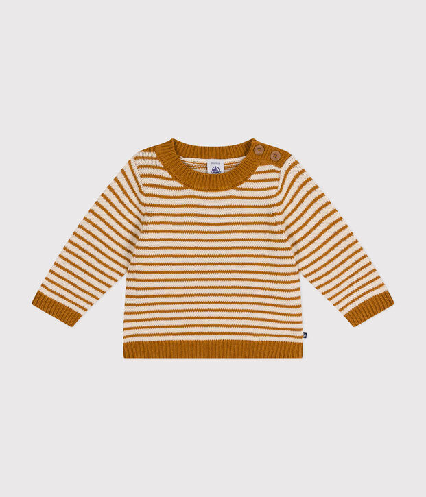 Babies' jumper in a wool and cotton knit brown/ecru