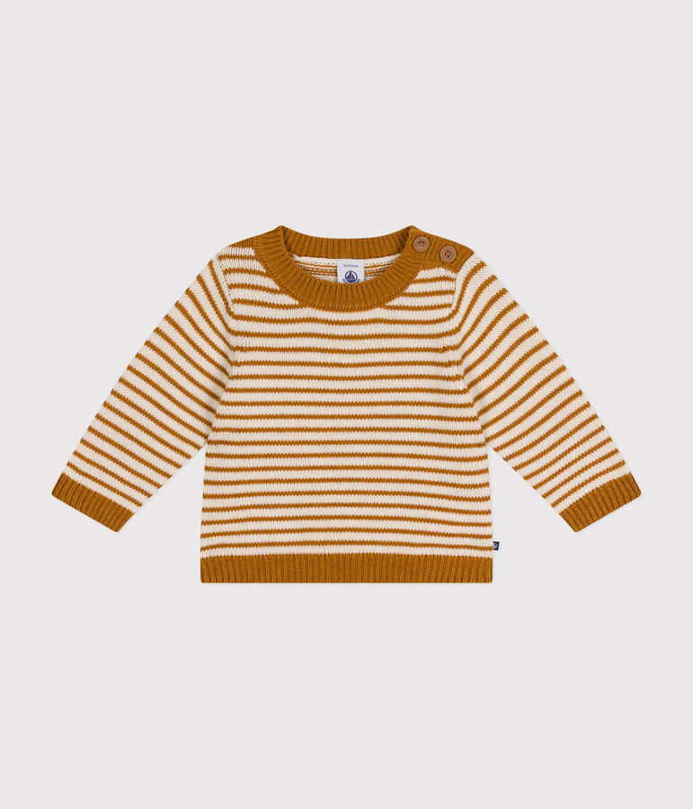 Babies' jumper in a wool and cotton knit brown/ecru