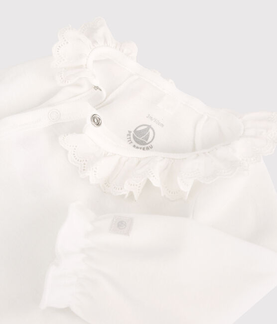 Baby Girls' Organic Cotton Bodysuit with Collar MARSHMALLOW white