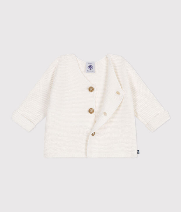 Babies' moss stitch cotton cardigan white
