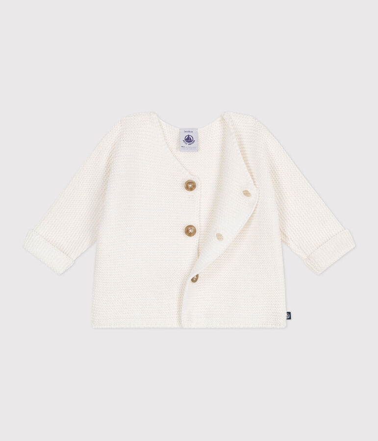 Babies' moss stitch cotton cardigan white