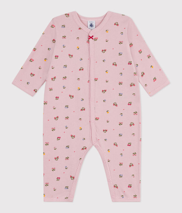 Babies' footless floral-print cotton pyjama suit pink/multicolor