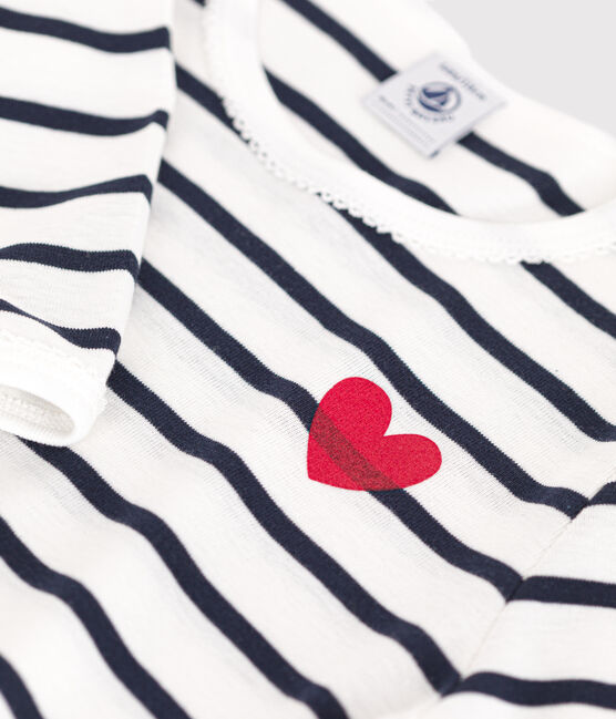 Children's stripy cotton nightdress MARSHMALLOW white/SMOKING blue