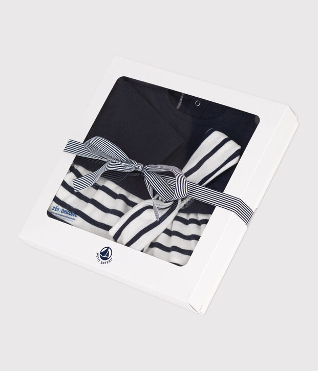 Babies' long-sleeved tube-knit and cotton dress complete with a matching ribbed headband multicolor