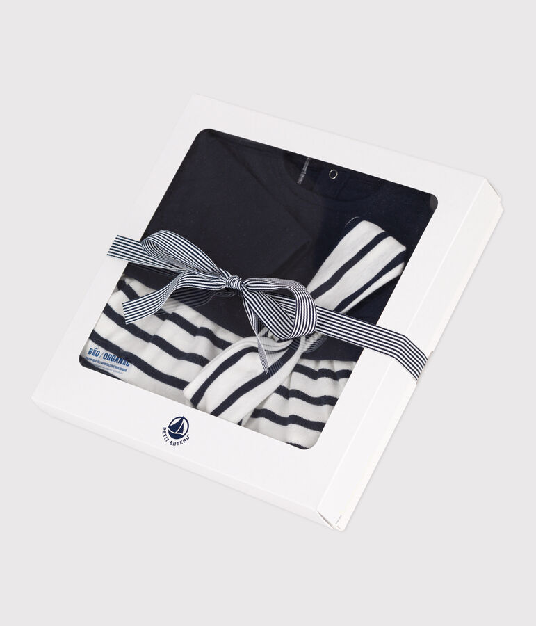 Babies' long-sleeved tube-knit and cotton dress complete with a matching ribbed headband multicolor