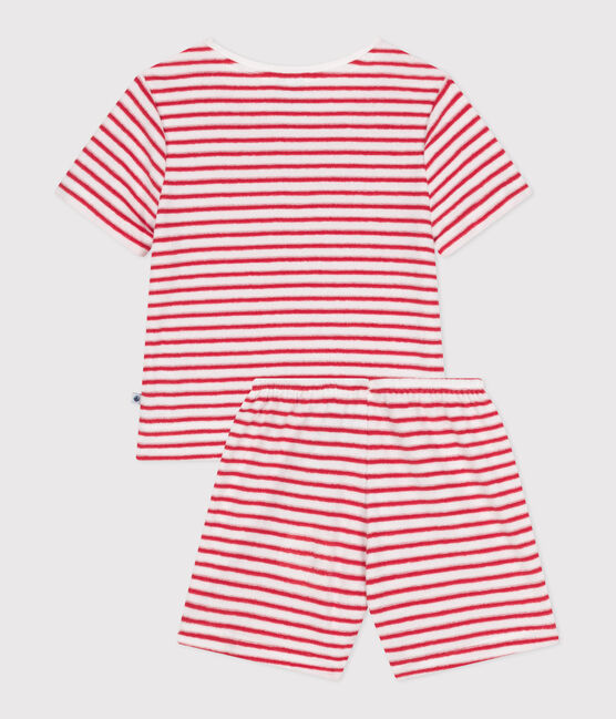 Children's short stripy cotton pyjamas MARSHMALLOW red/SPI