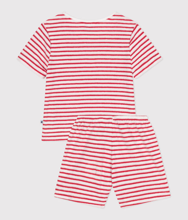 Children's striped terry cotton short pajamas red/red