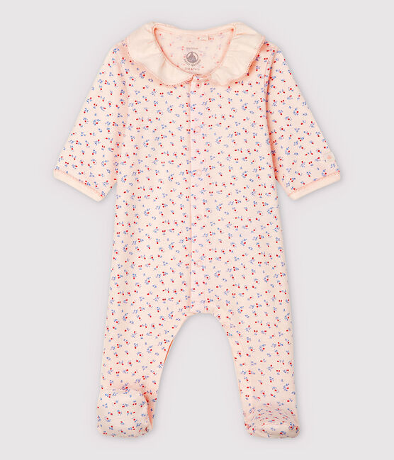 Babies' Pink Organic Cotton Sleepsuit with Collar FLEUR pink/MULTICO white