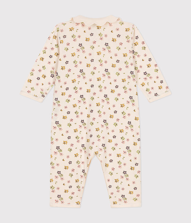 Babies' cotton floral print footless pyjama suit Ecru/multicolor
