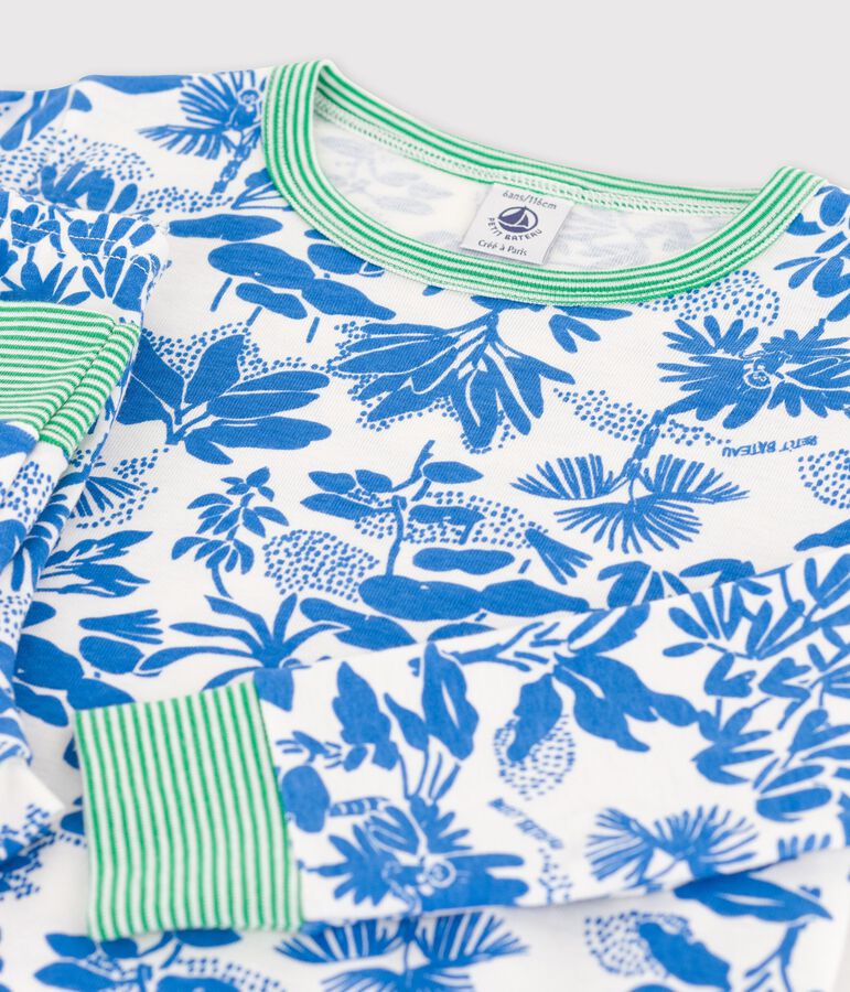 Boys' Plant Print Cotton Pyjamas white/blue