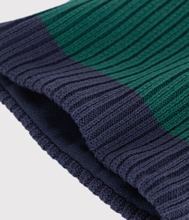 Children's two-tone knitted gloves lined in fleece green/blue