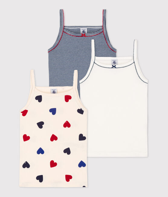 Girls' Heart Patterned Cotton Strappy Vest Tops - 3-Pack variante 1